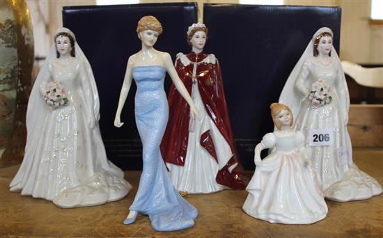 Collection 3 Worcester figurines & The Queen & 2 Doulton figurines